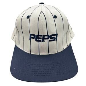 Vintage 90s Pepsi Promo Pinstripe Snapback Cap KC Green Underbrim Navy Cream